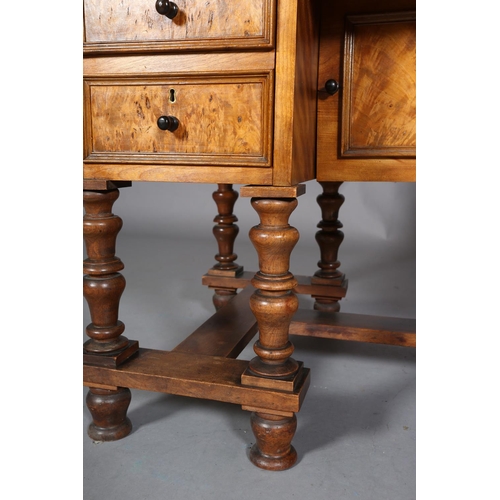 469 - A 19TH CENTURY FIGURED AND SATIN WALNUT DRESSING TABLE, possibly French, having three indented panel... 