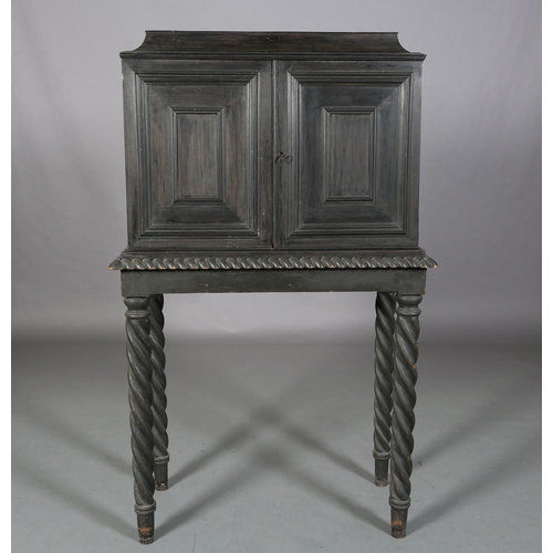 468 - A FLEMISH ANTWERP EBONY CABINET ON STAND, LATE 17TH CENTURY of rectangular form, concave moulded top... 