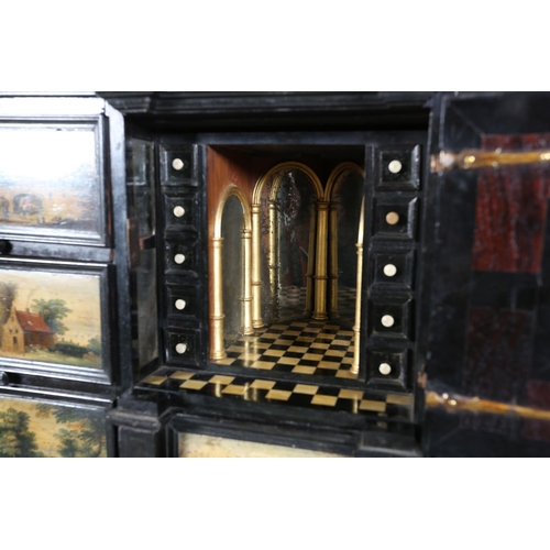 468 - A FLEMISH ANTWERP EBONY CABINET ON STAND, LATE 17TH CENTURY of rectangular form, concave moulded top... 