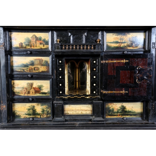 468 - A FLEMISH ANTWERP EBONY CABINET ON STAND, LATE 17TH CENTURY of rectangular form, concave moulded top... 