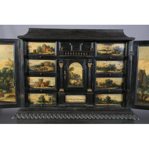 468 - A FLEMISH ANTWERP EBONY CABINET ON STAND, LATE 17TH CENTURY of rectangular form, concave moulded top... 