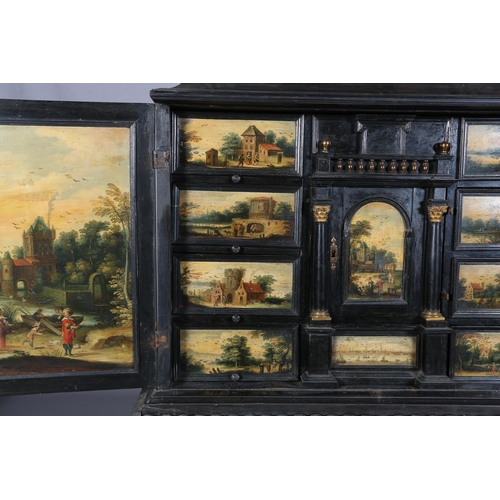 468 - A FLEMISH ANTWERP EBONY CABINET ON STAND, LATE 17TH CENTURY of rectangular form, concave moulded top... 