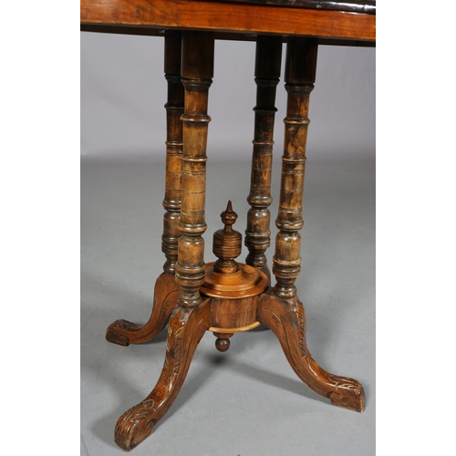 473 - A VICTORIAN BURR WALNUT OVAL WINDOW TABLE, inlaid in boxwood stringing and ebonised rim, on four tur... 