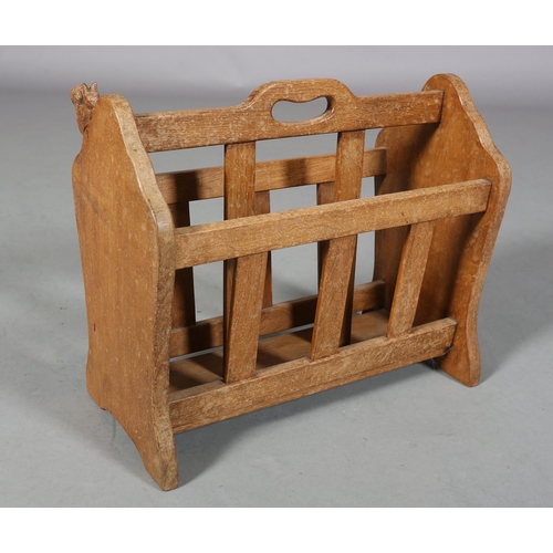 462 - TREVOR HUTCHINSON 'SQUIRRELMAN',  an oak magazine rack of two divisions with railed sides, carved in... 