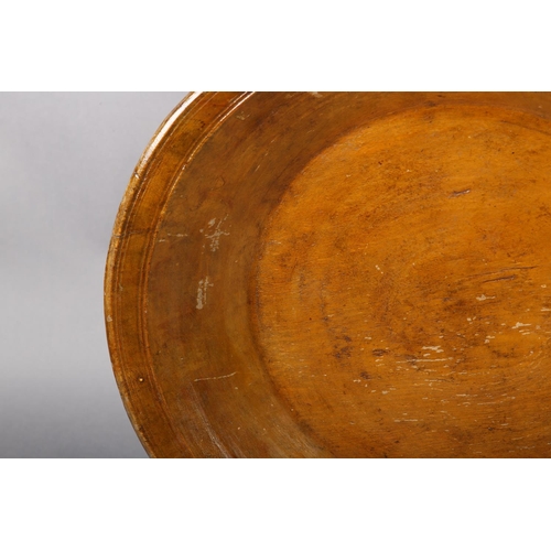 175 - A LATE 18TH/EARLY 19TH CENTURY LARGE FRUITWOOD BOWL, ring turned and shallow with a wide rim, flat b... 