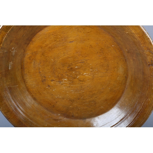 175 - A LATE 18TH/EARLY 19TH CENTURY LARGE FRUITWOOD BOWL, ring turned and shallow with a wide rim, flat b... 