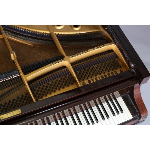 451 - STEINBERG, LONDON FORMERLY BERLIN MAHOGANY BABY GRAND PIANO, no. 38114 on square tapered legs with b... 