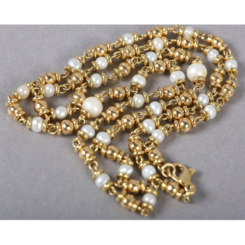 376 - A SEED PEARL AND BEAD SET NECKLACE 18CT GOLD, the 3.6mm pearls and 4mm beads joined by twisted wire,... 