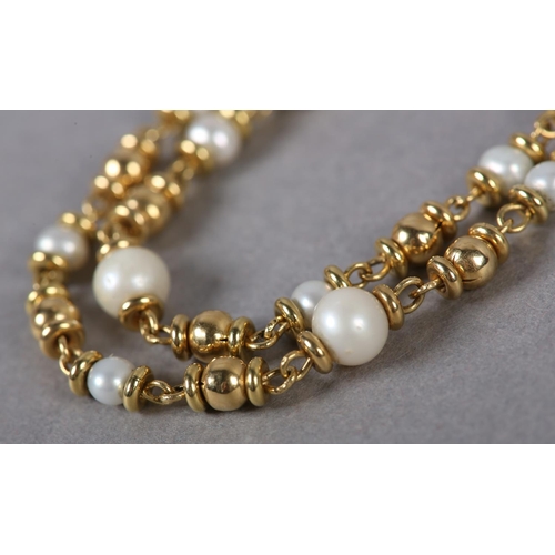 376 - A SEED PEARL AND BEAD SET NECKLACE 18CT GOLD, the 3.6mm pearls and 4mm beads joined by twisted wire,... 