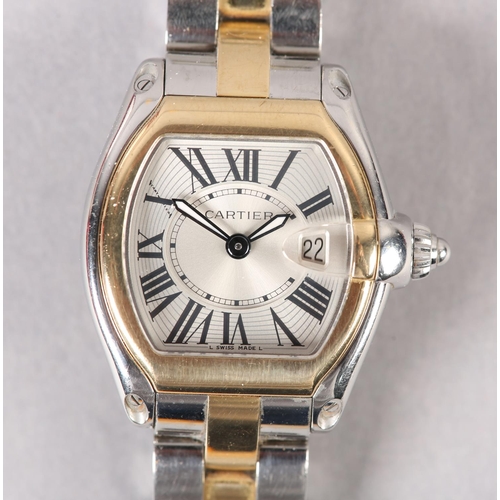 403 - A CARTIER  ROADSTER QUARTZ WRISTWATCH REF 2675, in bi-metal tonneau case no 636241CE, quartz date mo...