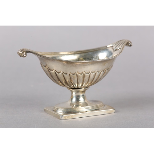 326 - A GEORGE III SILVER SALT, London 1794 for William Fountain, boat shape with scroll handles, reeded o... 