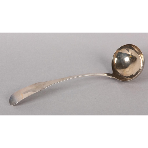 307 - A GEORGE III IRISH SILVER SOUP LADLE, Dublin 1804, Samuel Neville, fiddle back, approximate length 3... 