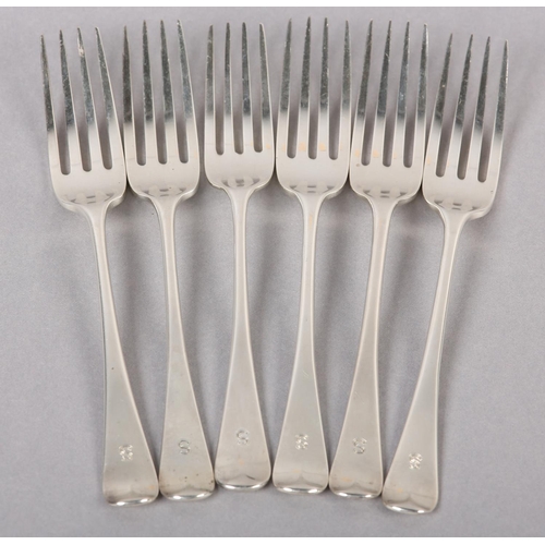 311 - A SET OF SIX VICTORIAN SILVER DESSERT FORKS, London 1840 for Joseph & Albert Savory Hanoverian patte... 