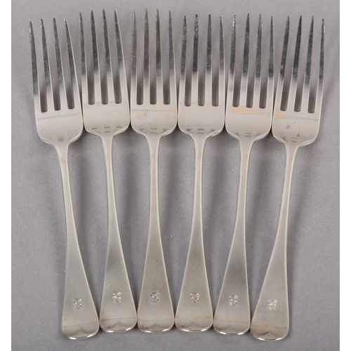 312 - A SET OF SIX VICTORIAN SILVER DESSERT FORKS, London 1853 for Charles Boyton, Hanoverian pattern, app... 