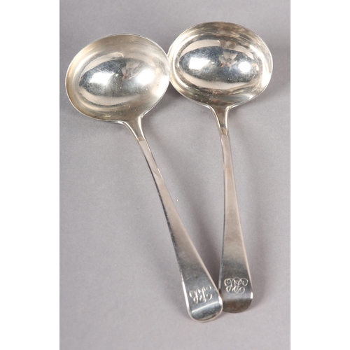 314 - A PAIR OF GEORGE III SILVER SAUCE LADLES, London 1813 for Thomas Hayter, Hanoverian pattern, monogra... 