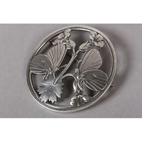 394 - A GEORG JENSEN 283 SILVER MOONLIGHT BLOSSOM BROOCH, designed by Arno Malinowski, pierced foliate cen... 