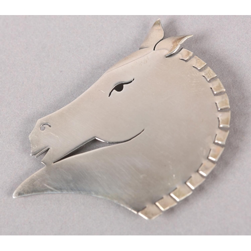 397 - A GEORG JENSEN 90 SILVER HORSE'S HEAD BROOCH designed by Arno Malinowski, the pierced profile signed... 