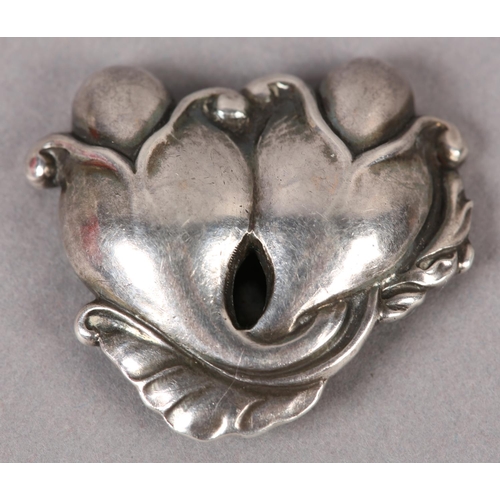 398 - A GEORG JENSEN 210 SILVER FUCHSIA DRESS CLIP, the twin blooms pierced in half relief signed to the r... 