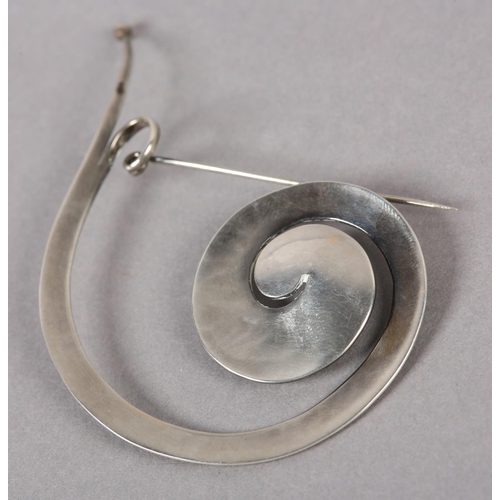 399 - A GEORG JENSEN 392 SILVER 'PRAM' BROOCH designed by Vivianna Torun the planished spiral scroll with ... 