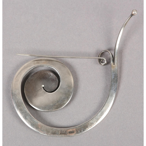 399 - A GEORG JENSEN 392 SILVER 'PRAM' BROOCH designed by Vivianna Torun the planished spiral scroll with ... 