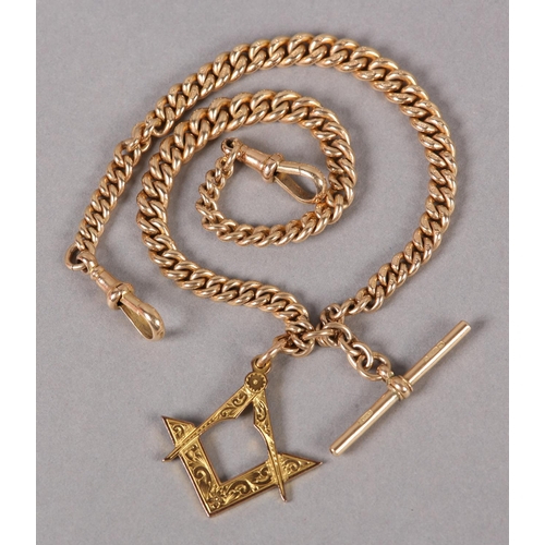 382 - A GEORGE V DOUBLE ALBERT WATCH CHAIN in 9ct gold, Birmingham 1919, graduated curb links with T bar a... 