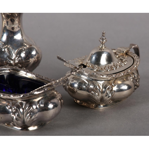 340 - AN EDWARD VII SILVER SIX PIECE COMPOSITE CRUET SET Chester 1903/ 1904 for Colen Hewer Cheshire, balu... 