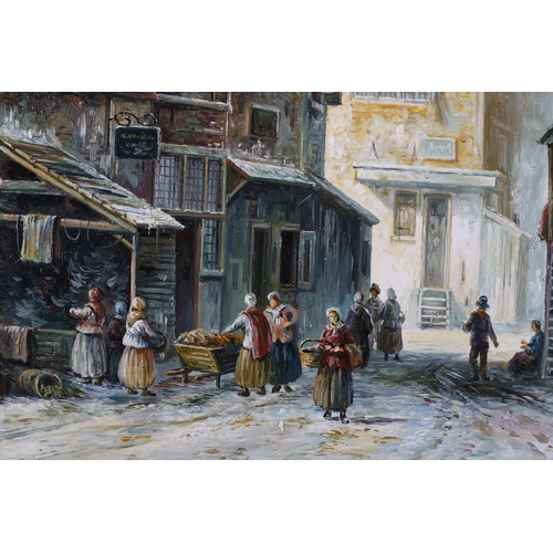 421 - LEON DURANT (20th/21st century), Dutch winter street scene with figures, oil on board, signed to low... 