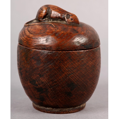 453 - THOMPSON OF KILBURN 'MOUSEMAN', An early oak box and cover, ovoid, the cover carved in relief with a... 