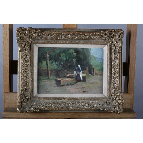 414 - HUNGARIAN SCHOOL (19th century), Figure at a Well, oil on board, unsigned, stamped verso, with Cider... 