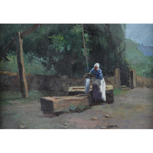 414 - HUNGARIAN SCHOOL (19th century), Figure at a Well, oil on board, unsigned, stamped verso, with Cider... 