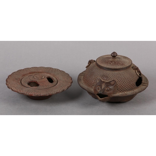 284 - A LATE 19TH CENTURY JAPANESE KORO / INCENSE BURNER formed as a Tanuki with knop finial 16cm diameter... 