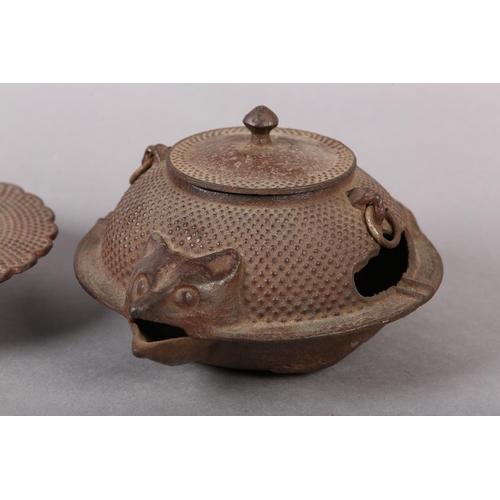 284 - A LATE 19TH CENTURY JAPANESE KORO / INCENSE BURNER formed as a Tanuki with knop finial 16cm diameter... 