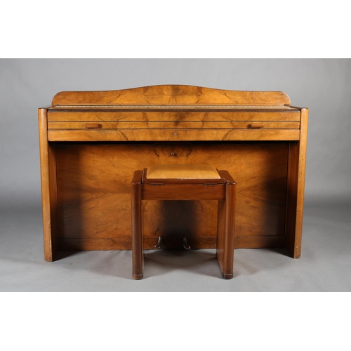 452 - AN ART DECO EAVESTAFF PIANETTE MINIPIANO ROYAL, walnut case, having a raised back of arched profile ... 