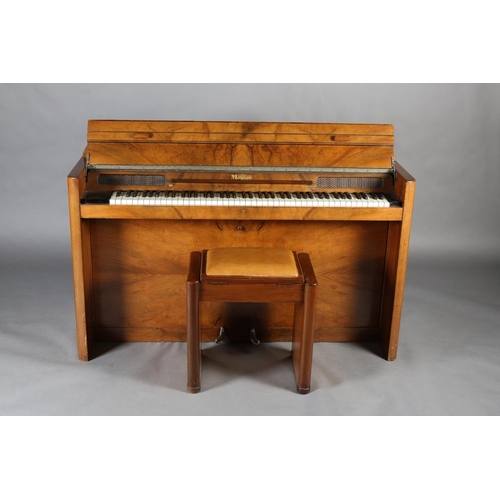 452 - AN ART DECO EAVESTAFF PIANETTE MINIPIANO ROYAL, walnut case, having a raised back of arched profile ... 