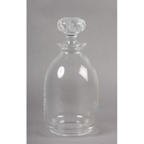 216 - A LALIQUE SAINT HUBERT GLASS DECANTER, France 1980's, with opaque and clear glass leaf design stoppe... 