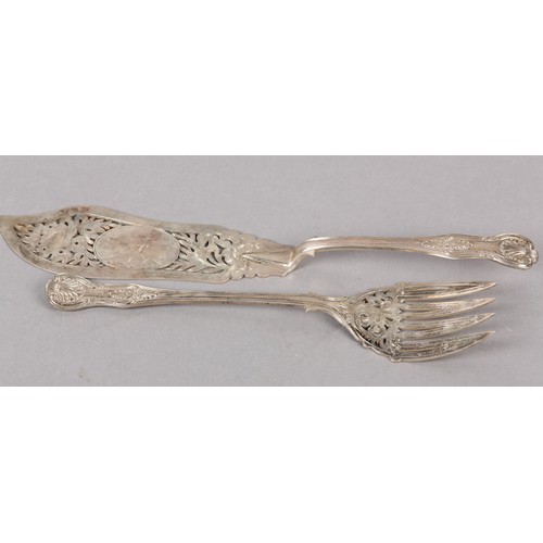 320 - A VICTORIAN SILVER SET OF FISH EATERS, London 1855 for John James Whiting, Kings pattern, the fork w... 