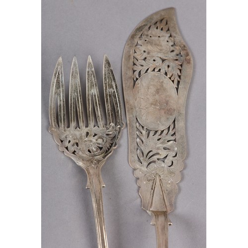 320 - A VICTORIAN SILVER SET OF FISH EATERS, London 1855 for John James Whiting, Kings pattern, the fork w... 