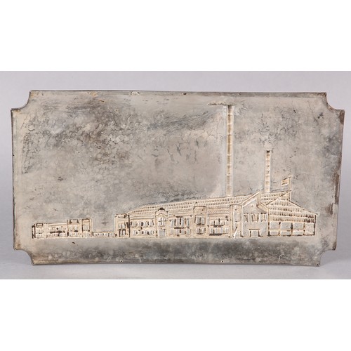 305 - A MID 20TH CENTURY SILVER PLAQUE, chased with the image of an Indian factory within a landscape of r... 