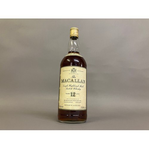 1 - THE MACALLAN 12 year old Single Malt Matured in Sherry Wood whisky 1 Litre Bottle 43% Level Bottom N... 