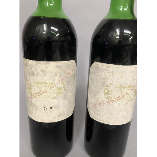 58 - CHATEAU MARGAUX 1ER GRAND CRU CLASSE 1976 2 Bottles 75cl  Levels top shoulder. Labels faded and caps... 