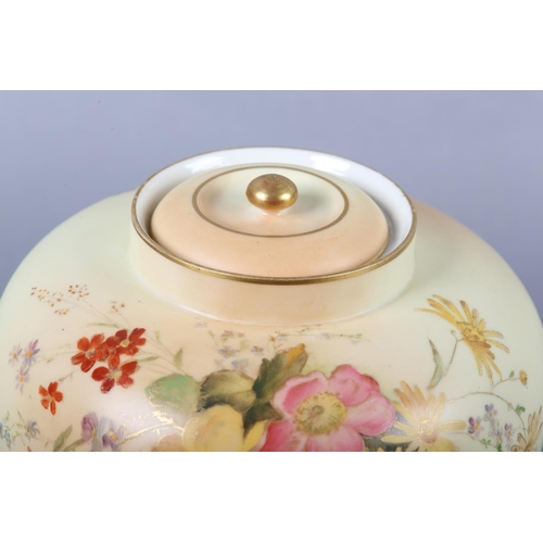 13 - A Royal Worcester blush ivory pot pourri vase and cover of ovoid form with inner cover, the body han... 