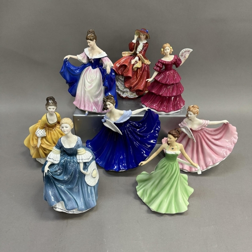 121 - A collection of six Royal Doulton figures of ladies including, Top O' the Hill, Elaine, Sara, etc