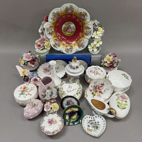 130 - A collection of flower clusters together with trinket dishes, plates etc by Minton, Royal Crown Derb... 