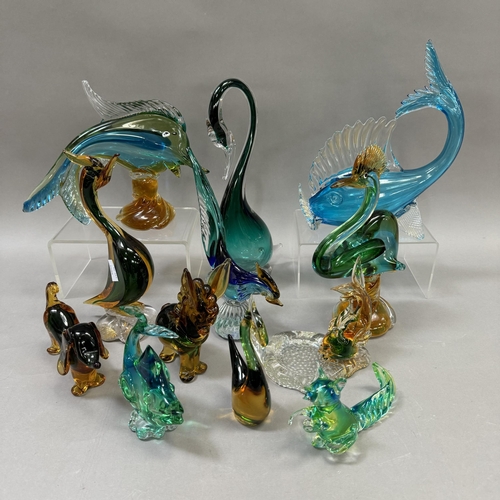 127 - A collection of Murano style art glass animals including birds, fish, dogs etc