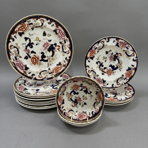 120 - A collection of Mason's Mandalay pattern tableware comprising nine plates, four soup bowls, three bo... 