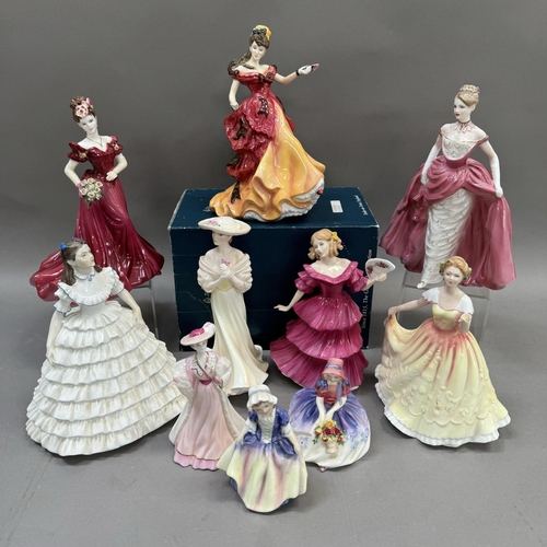 133 - A collection of five Coalport figurines of women together with five Royal Doulton figures including ... 