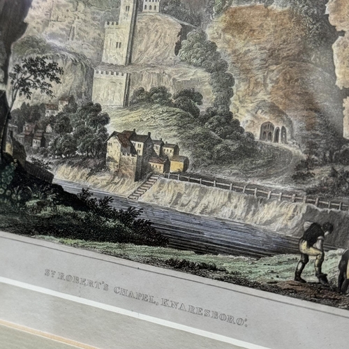 172 - A copper engraving of Knaresborough Castle, pub. 1785 by S.Hooper 12.5cm x 16cm, a hand coloured eng... 