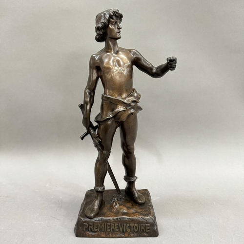 3 - A French bronze figure modelled as a young man holding a sword, 'Premiere Victoire' or 'First Victor... 