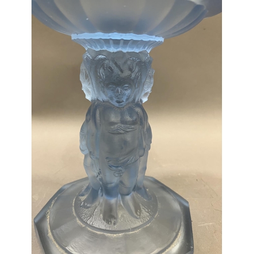 2 - Muller and Co. Art Deco moulded glass centrepiece formed as cherubs, 18cm high