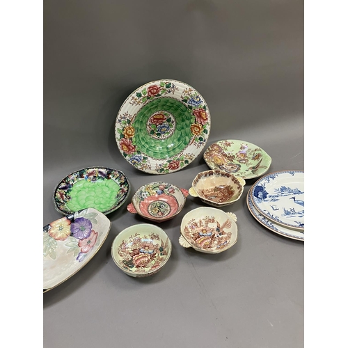 128 - A collection of lustre Malingware pottery to include a Peony rose dish, small bowls etc together wit... 